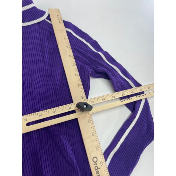 MILLY Sweater Womens P XX Small Purple Racer Stripe Turtleneck Ribbed Knit - Picture 9 of 10